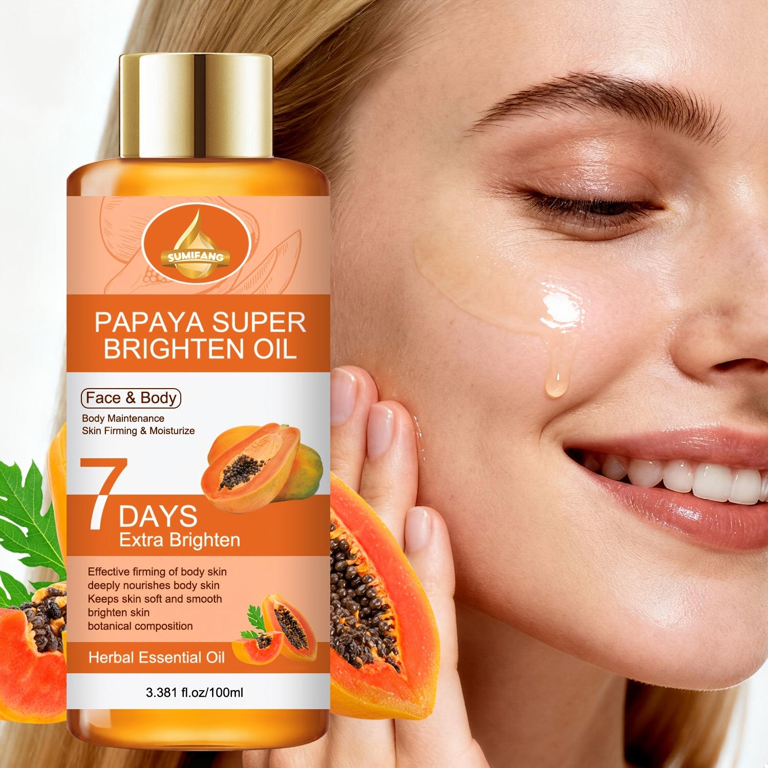 Papaya Brightening Oil | Contains Papaya, Aloe Vera, Acid, Tightens And Deeply Nourishes Body Skin, Locks in Moisture, Keeps Skin Soft And Smooth, Brightens Complexion with Plant-Based Formula, Moisturizing for All Skin Types
