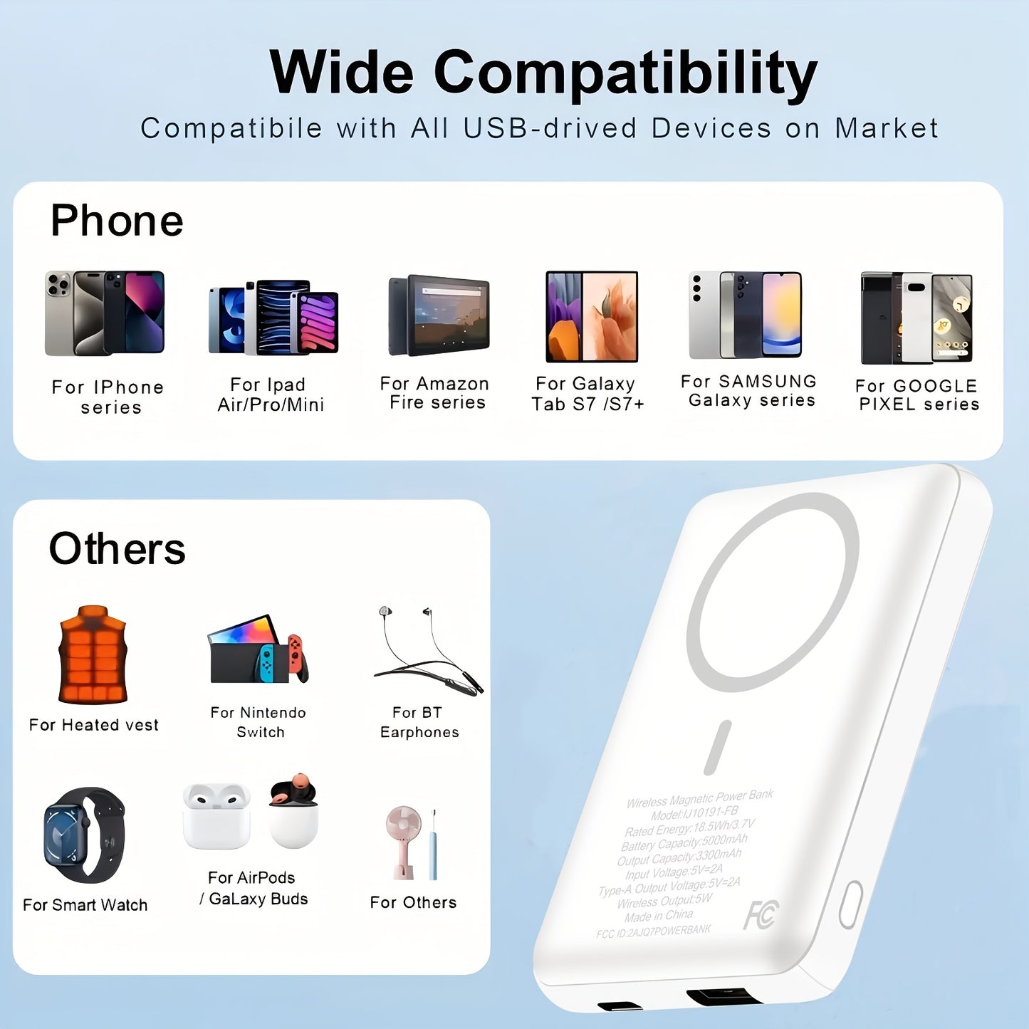 5000mAh Magnetic Wireless Power Bank - USB-C Fast Charging