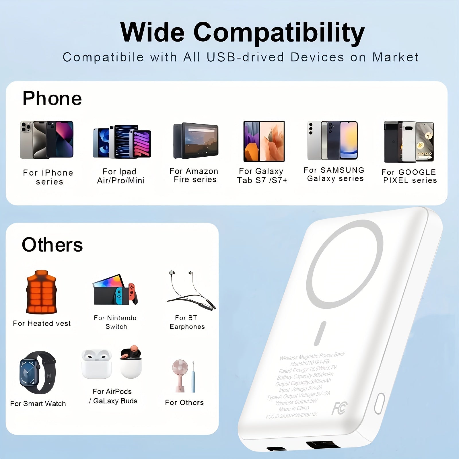 5000mAh Magnetic Wireless Power Bank - USB-C Fast Charging