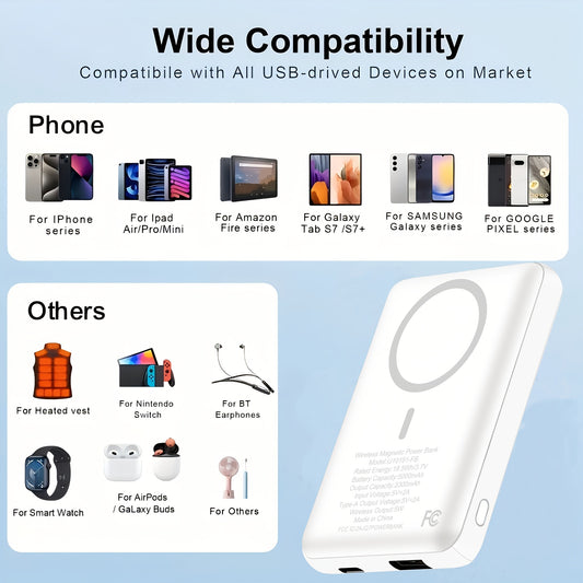 5000mAh Magnetic Wireless Power Bank - USB-C Fast Charging