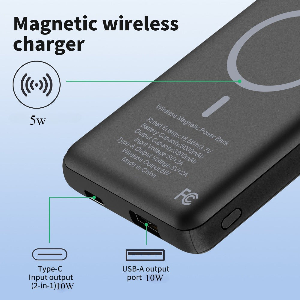 5000mAh Magnetic Wireless Power Bank - USB-C Fast Charging