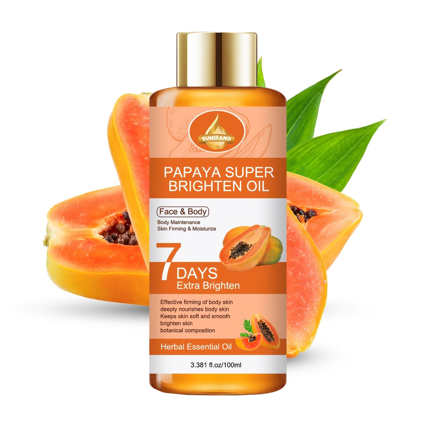 Papaya Brightening Oil | Contains Papaya, Aloe Vera, Acid, Tightens And Deeply Nourishes Body Skin, Locks in Moisture, Keeps Skin Soft And Smooth, Brightens Complexion with Plant-Based Formula, Moisturizing for All Skin Types