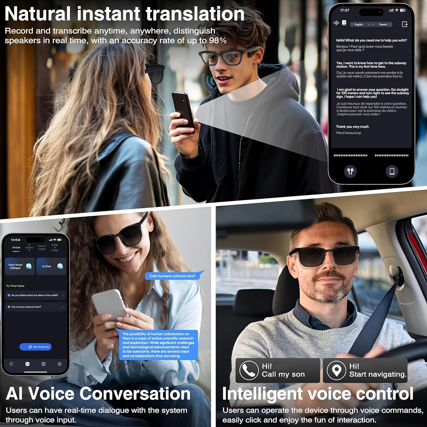 4K AI Smart Glasses with Camera & Translation