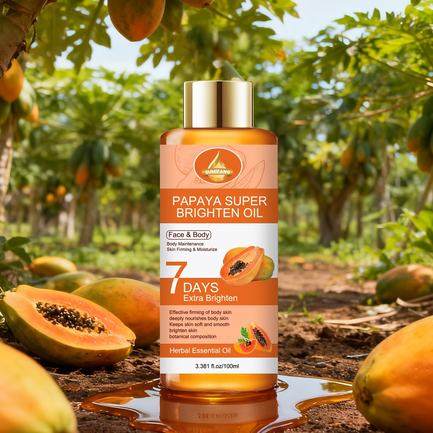 Papaya Brightening Oil | Contains Papaya, Aloe Vera, Acid, Tightens And Deeply Nourishes Body Skin, Locks in Moisture, Keeps Skin Soft And Smooth, Brightens Complexion with Plant-Based Formula, Moisturizing for All Skin Types